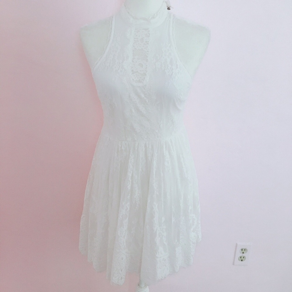 Free people white lace sleeveless mini dress